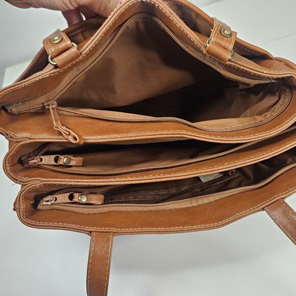 Vintage Shoulder Tote Purse Bag Montella Western Classic Brown Leather - Picture 11 of 16